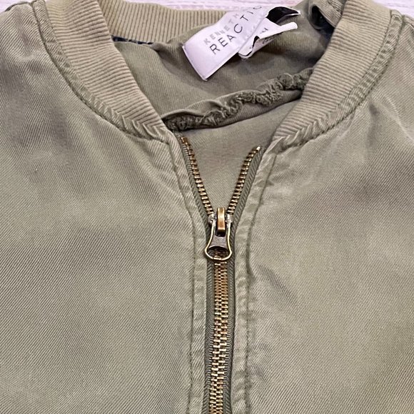 Women's Kenneth Cole Reaction Olive Green Military Bomber Jacket - Picture 3 of 6
